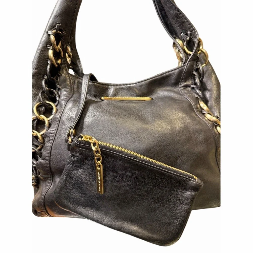 Michael Kors Black ID Chain Large Hobo Shoulder Bag W/Detachable Zippered Pouch